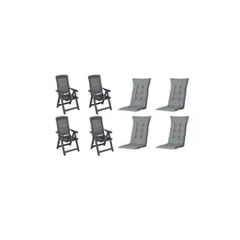 PROGARDEN Tampa Klappsessel 60 x 61 x 109 cm anthrazit 4 St. inkl. 4 x Auflage grau
