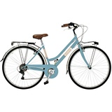 Airbici Damenfahrrad Citybike 28 Zoll | Fahrrad Damen Retro Cityräder City Bike 6-Gang, Stahlrahmen, Schutzbleche, LED-Licht und Gepäckträger | Fahrrad für Mädchen und Damen (Blau)