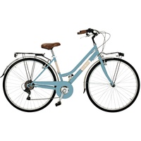 Airbici Damenfahrrad Citybike 28 Zoll | Fahrrad Damen Retro Cityräder City Bike 6-Gang, Stahlrahmen, Schutzbleche, LED-Licht und Gepäckträger | Fahrrad für Mädchen und Damen (Blau)