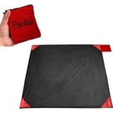 BeiLan Mini Picknickdecke Wasserdicht, Ultraleicht, Kleines Packmaß - Ideal für Ground Sheet, Pocket Blanket, Stranddecke, Taschendecke, Campingdecke, Sitzunterlage (200 * 210cm, Schwarz& Rot)