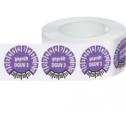 Dreifke® Prüfplakette, gepr.DGUV Vorschrift 3, 28-31, violett, Dokufolie, Ø10mm, 1000 Stk.