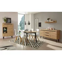 99rooms Tasania Esszimmer-Set Eiche Artisan Dekor Schwarz mit LED-Beleuchtung
