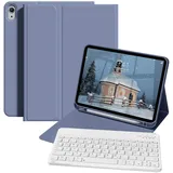 ZOPSGYU Hülle mit Tastatur für iPad A16 11. Generation/iPad 10. Generation (2025/2022, 11/10,9 Zoll) mit Stifthalter, Magnetische Anti-Detach Tastatur Hülle mit QWERTZ Layout Keyboard, Violett