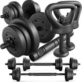 trex sport Hantelset 4in1 Kurzhanteln Langhantel Kettlebell 20 kg schwarz