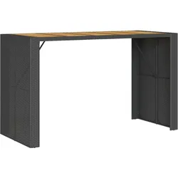 vidaXL Garten-Bartisch mit Holzplatte Schwarz 185x80x110 cm Polyrattan