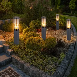 GLOBO Stehleuchte mit Steckdose anthrazit Sockelleuchte Edelstahl Steckdosensäule mit Licht, rauch, Fernbedienung dimmbar, 1x RGB LED 8,5w 806lm, Dxh 7,6x45 cm, 3er Set