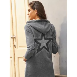 Heine Shirtjacke HEINE "Sweatshirtjacke", Damen, Gr. 48, grau (graphit, meliert), 70% Polyester, 30% Baumwolle, gemustert, unifarben, Shirts Shirtjacke