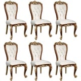 Casa Padrino Luxus Barock Esszimmer Stuhl Set Weiß / Gold / Braun / Gold 57 x 54 x H. 115 cm - Edles Küchen Stühle 6er Set im Barockstil - Barock Esszimmer Möbel