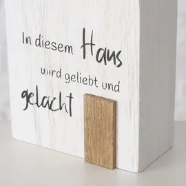 Boltze Dekoaufsteller Mein Haus grau weiß natur Holz 3 tlg. - Beige