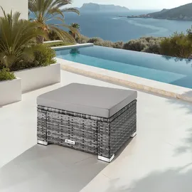 Tectake Rattan Sitzhocker 53 x 53 x 26 cm grau