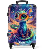 NoBoringSuitcases.com Kinderkoffer, Kinder Koffer, Koffer Groß, Koffer Kinder, TSA Schloss, Trolley Kinder, Großer Koffer, Suitcase, Koffer Mittelgroß (Kleiner Drache - Mehrfarbig, 67 cm - 72 L)