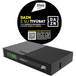 DIGIQUEST Tivùsat Ti9, DVB-S2 Decoder 1 Monat DAZN Standard, Auto installiert, 2-in-1-Fernbedienung, inklusive tivùsat Smartcard, HDR, Aufnahmefunktion aktivierbar, SOS-Taste, DAZN 1 und DAZN 2