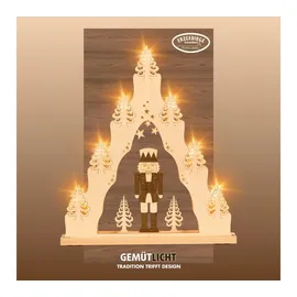 Weigla LED Lichterbogen Weihnachten I 7 Lampenkerzen + 1 Ersatzlampe I 7 x 34 V, 0,2 W, E10 I beleuchtete Weihnachtsdeko innen I aus Holz