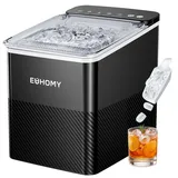 euhomy Eiswürfelmaschine, Kompaktes Design, Ein-Knopf-Einstellung, 9 Eiswürfel in 2 Größen, Automatische Reinigung, Intelligente Warnungen, transparenter Deckel, schwarz, für Büro/Küche/Schlafzimme