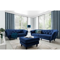 Sofaset Designersofas CHARLOTTE 3-2-1 in Stoff Matt Velvet Dunkelblau