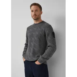 s.Oliver Strickpullover aus 100% Wolle mit Zopfmuster und Ärmel-Patch - grau - XXL