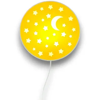 meineWunschleuchte - led Kinderzimmer Wandlampe mit Stecker und Schalter, Gelb ø 25cm