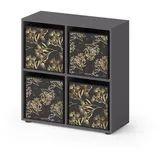 Vicco Raumteiler Tetra Schwarz Faltbox Wohnzimmer Regal 73x72 cm mit 4 Faltboxen opt.1,