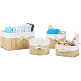 Relaxdays Aufbewahrungskörbe Set Bambus 17,5 x 32 x 23 cm HxBxT, 4er Set Aufbewahrungsbox für Regal und Schrank, natur