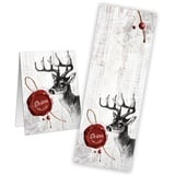 Logbuch-Verlag 25 Banderolen HIRSCH schwarz weiß rot 5 x 14,8 cm Aufkleber Weihnachten Geweih Geschenktüte Verpackung Paketaufkleber Deko