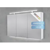 Intarbad Badezimmerspiegelschrank 3-türiger Spiegelschrank mit MULTI LED Acryl Aufsatzleuchte, dimmbar (Doppelspiegeltüren, Holz-/ Lackdekore, Maße von 120 bis 140 cm wählbar, Höhe 70 cm, Glasfachböden, Magnetleiste & Kosmetikspiegel Ø 12 cm) Vormontierte Lieferung, Floatglas, 160 kg Traglast, Made in Germany weiß 120 cm x 70 cm x 13,5 cm