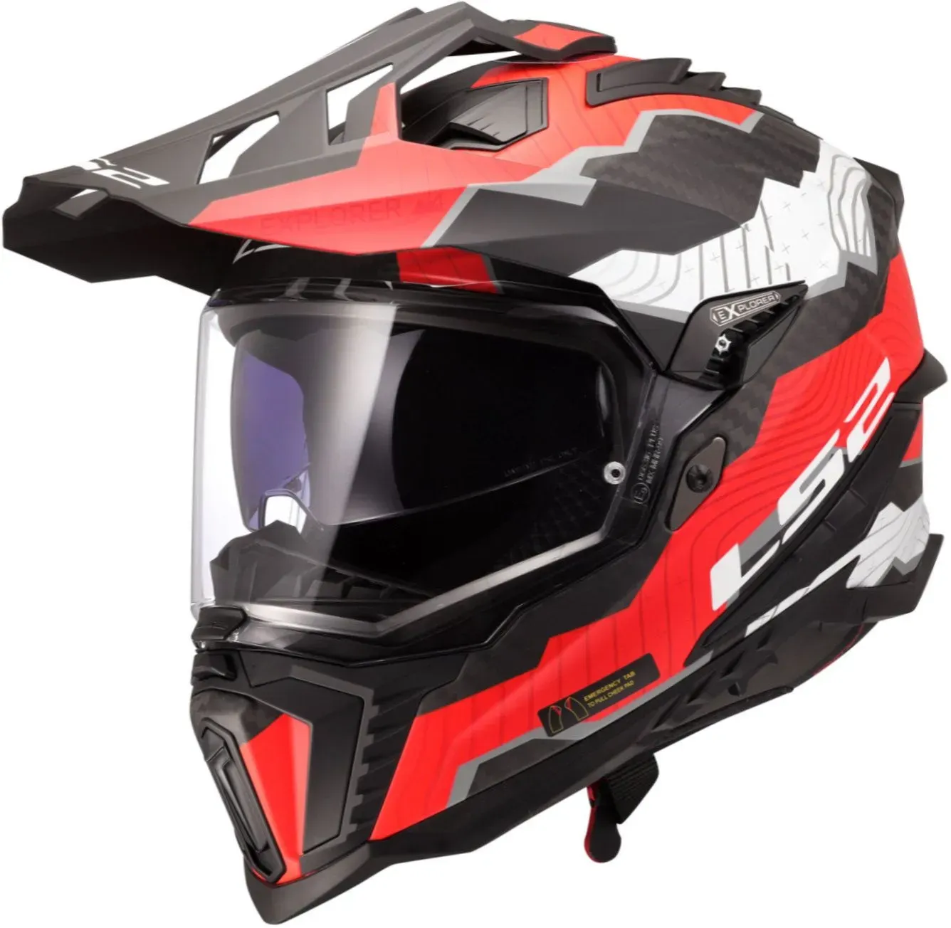 LS2 MX701 Explorer Carbon Trick, casque d aventure - Noir/Blanc/Rouge - XL