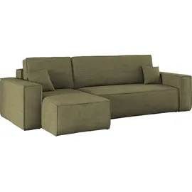Kaiser Möbel Ecksofa mit schlaffunktion und bettkasten, Sofa L-form, Couch L-form BEST Dicker Cord Olive Links - Olive