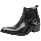 Wuf Herren Stiefel Cowboy Boots Lederstiefel Schuhe (41, Schwarz) - 41 EU