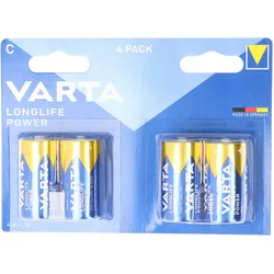 Varta Batterie Alkaline, Baby, C, LR14, 1.5V Longlife Power, Retail Blister (4-Pack)