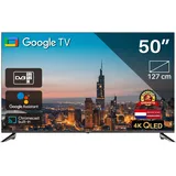 TEEVIEW Google Smart TV | QLED 4K UHD | 50”/127cm | Frameless Design | Tripple Tuner DVB-T/T2/S/S2/C | HDMI x3, USB x2, CI+ | Sprachsteuerung & Streaming-Apps | In Eindhoven montiert | TV50QQG-EU