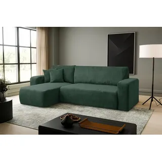VENASI LUNA Ecksofa mit Schlaffunktion und Bettkasten Cord Schlafsofa Eckcouch Sofa Grün - Grün