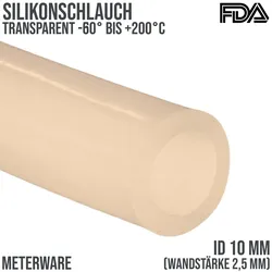 10 x 15 mm Silikon Silicon Industrie Schlauch transparent talkumiert Lebensmitte...