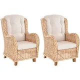 Krines Home Loungesessel Set/2 Lesesessel Birmingham Rattansessel Rattanmöbel Set Sessel Rattan beige