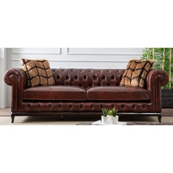 Casa Padrino Luxus Chesterfield Kunstleder Sofa Dunkelbraun 235 x 90 x H. 75 cm - Wohnzimmer Sofa - Wohnzimmer Möbel - Luxus Möbel - Wohnzimmer Einrichtung - Luxus Einrichtung - Möbel Luxus