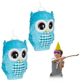 relaxdays Papierdekoration 2 x Pinata Eule blau blau|schwarz