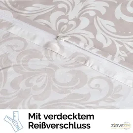 Yadetextil Bettwäsche 200x220 cm. dreiteilig Baumwolle beige, Bettbezug weiß Barockmuster Sade V2