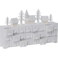 Adventskalender 'Yuletide' | Holz | weiß | mit Beleuchtung | 4 LEDs warmweiß | Größe ca. 37 x 21 cm | 24 Schubladen | zum selberfüllen | Weihn... - Weiß