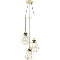 EGLO Tarbes, 3 flammige Hängelampe, Hängeleuchte aus Metall in Messing-Gebürstet, Esstischlampe, Wohnzimmerlampe hängend mit E27