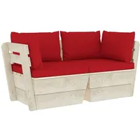 vidaXL Garten-Palettensofa 2-Sitzer mit Kissen Fichtenholz rot