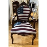 Casa Padrino Barock Esszimmer Stuhl mit Armlehnen USA Design / Dunkelbraun - Handgefertigter Antik Stil Stuhl mit USA Flagge - Esszimmer Möbel im Barockstil - Barock Möbel