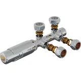 Hago HAGO24 Thermostat Heizkörperregler Zweirohrventil Chrom 50mm Rohrabstand Mittelanschluss Wandanschluss Frostschutzstellung Multiblock Anschlussgar... - Silber
