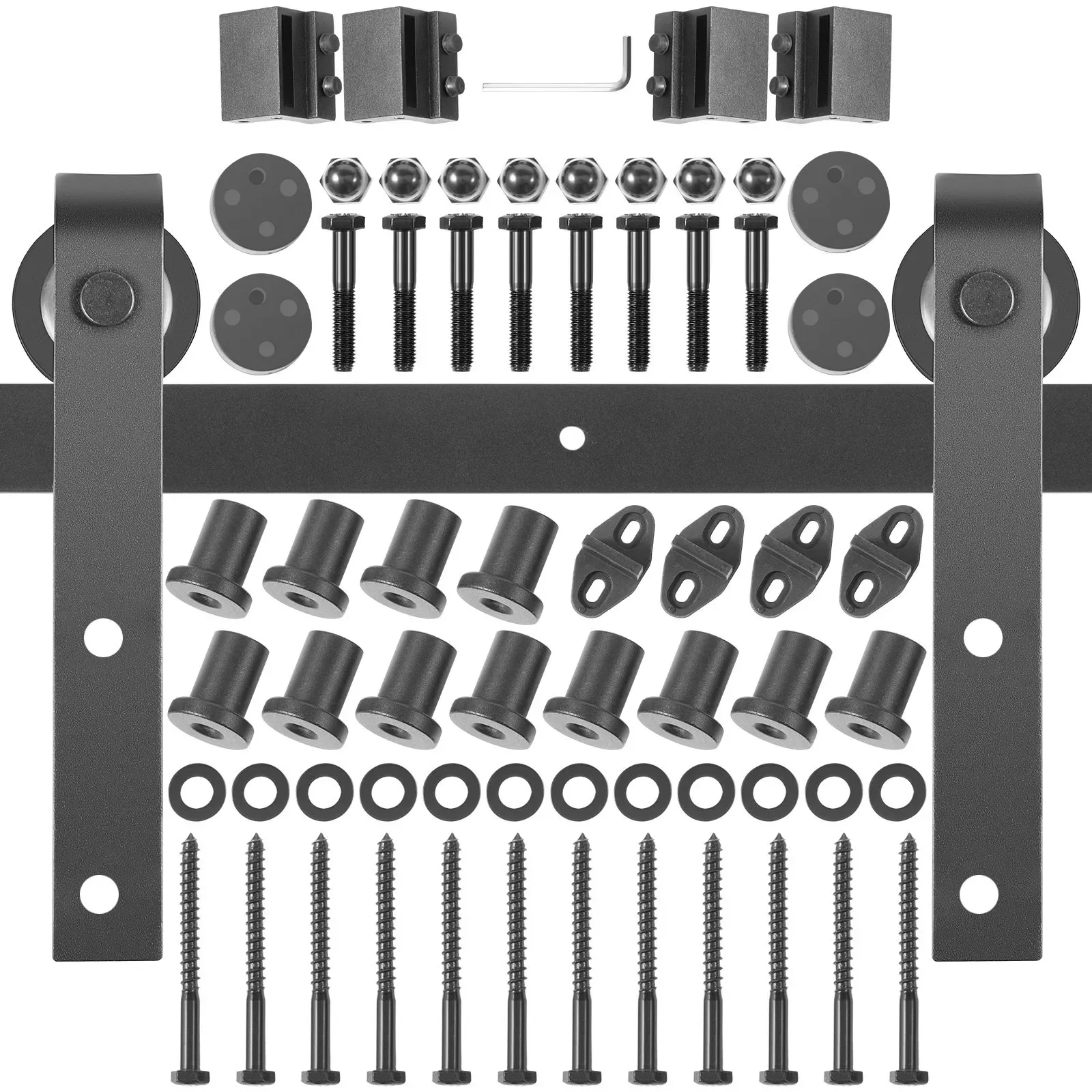 VEVOR Schiebetürbeschlag 426cm Länge Schiebetürsystem Komplett Set Kohlenstoffstahl Laufschienen Set mit Tragfähigkeit von 150kg Schiebetürsystem max. Türbreite 213cm Ideal für Küche Ställe Garage