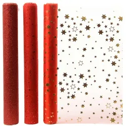 Decoris Organza Tisch Läufer 3 Rot Assorted Muster 200X35Cm - zufällig versandt