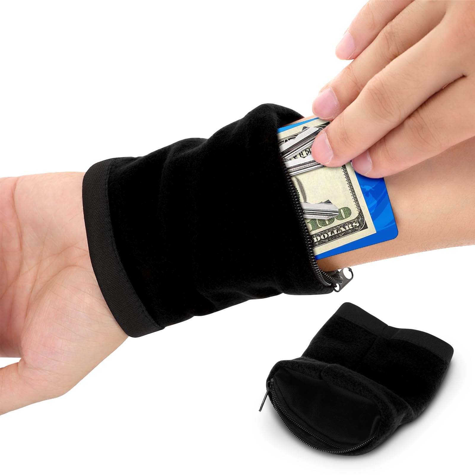 Yosoo Health Gear Sport Armband, Handgelenk Tasche Handgelenk Brieftasche mit Separable Fastener Schweißband Brieftasche für Telefon, Schlüssel, ID-Karten(Schwarz)