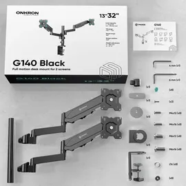 ONKRON Tischhalterung für 2 Monitore 13-32 bis 8 kg VESA 75x75/100x100, Schwarz G140