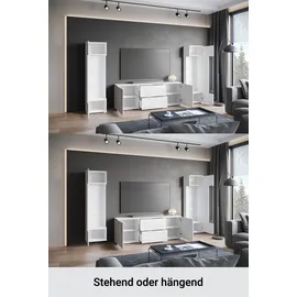 OTTO home Wohnwand OTTO HOME "KENIA", braun (eiche lefkas), B:270cm H:161cm T:34cm, Holzwerkstoff, Kastenmöbel-Sets, Wohnwand, Vitrinen mit Eckverglasung, hängend und stehend montierbar