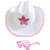 db11 Cowboyhut Cowgirl Hut mit Pailletten Rodeo Party Hüte mit Herz Brille (Weiß, Rosa)