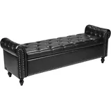 Vevor Sitzbank Ottomane (46 x 166 x 56 cm) aus PU-Leder mit Holzbeinen & Stauraum & Knopfheftung & gerollten Armlehnen, Schuhbank mit 300 kg Tragkraft, Bettbank Schlafzimmerbank Wohnzimmer Schwarz