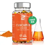 Kurkuma Kapseln 90 Kapseln, Curcuma Liposomale Extrakt Curcumin Hochdosiert mit Vitamin D3 Optimale Aufnahme Darm Gegen Blähbauch Antistax Venentabletten Entzündungshemmend (90)