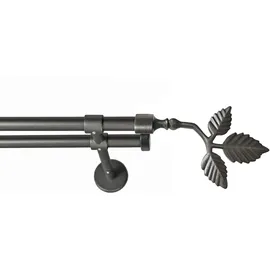 GARESA Gardinenstange GARESA "SHEET", grau (graphit), L:150cm Ø:16mm, Metall, Gardinenstangen, Vorhanggarnitur, verlängerbar, Knopf mit Blätter, ohne Ringe